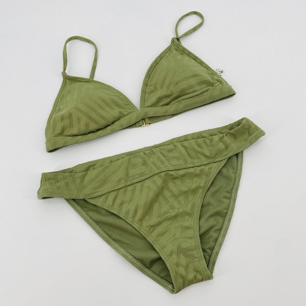 Billabong Bikini Set L/XL Green Tonal Geometric Triangle Top High Leg Bottom